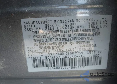 2020 Nissan Sentra Sr Xtronic Cvt z USA, uszkodzony, nr VIN 3N1AB8DV3LY286359